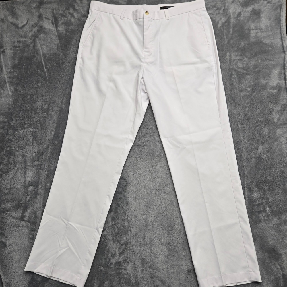 Greg Norman White Golf Pants Mens 38x32 Performance Stretch Flat Front Trousers